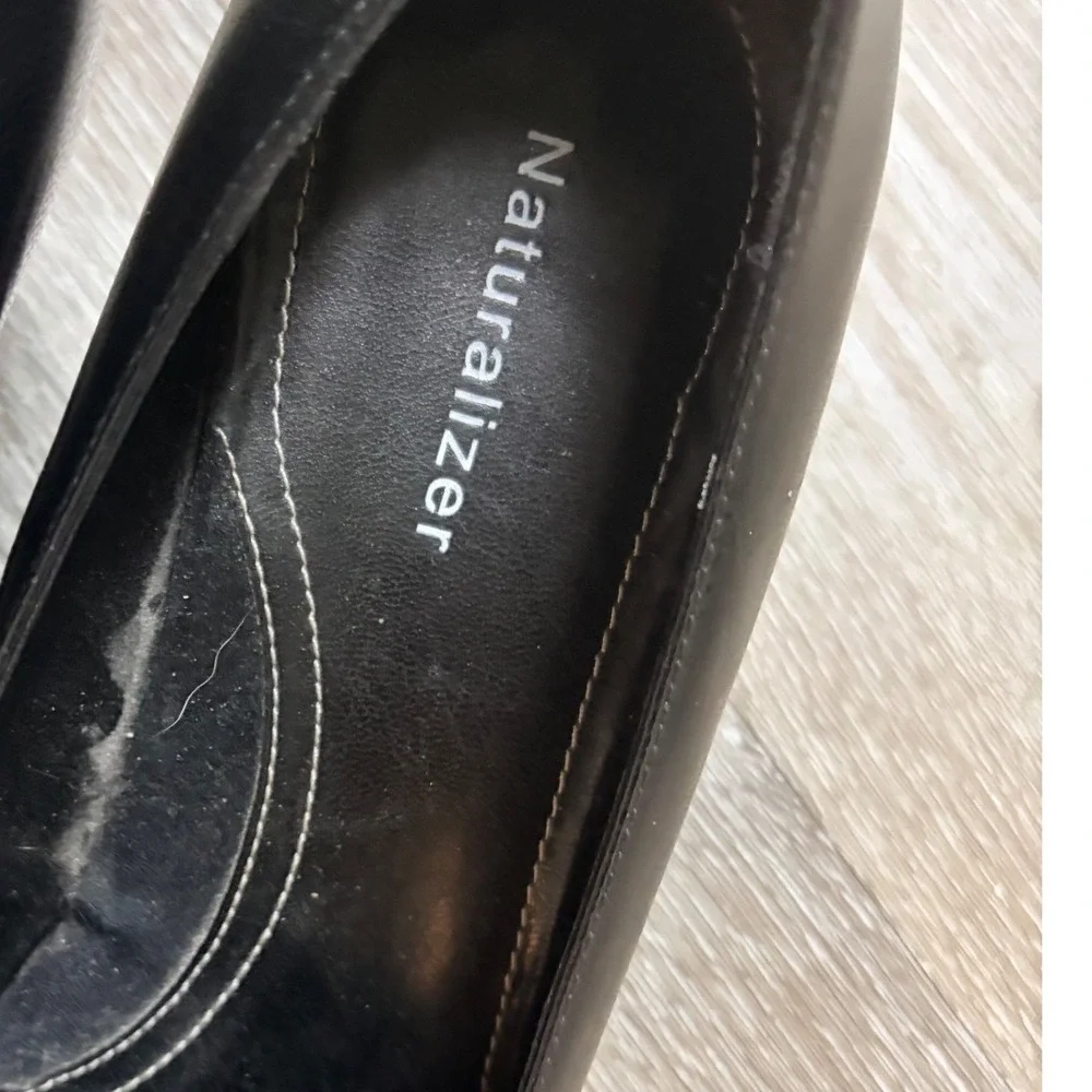 Naturalizer Womens Black Leather Loafer Pumps Square Toe Buckle Heels 9M
